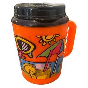 VTG Retro Betras Big Mug Thermos Water Bottle Summer Fun Neon Orange Beach 52 Oz